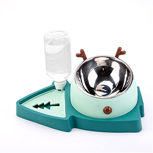 XJDZ 2 In 1 Haustier Automatischer Spender Wasser- Und Futternapf Weihnachtsbaumform Haustierfütterung Edelstahlschüssel Für Katzenhund (Color : Green) von XJDZ