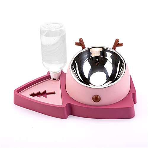 XJDZ 2 In 1 Haustier Automatischer Spender Wasser- Und Futternapf Weihnachtsbaumform Haustierfütterung Edelstahlschüssel Für Katzenhund (Color : Pink) von XJDZ