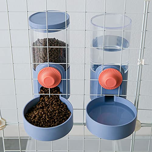 XJDZ 2 Stück Automatischer Wasserspender Zum Aufhängen Von Haustieren Für Kisten Und Käfige Abnehmbarer Hundenapf Mit Kunststoff-Futternapf Für Katze, Welpen, Kaninchen (Color : Blue) von XJDZ
