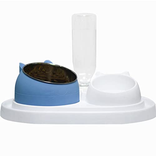XJDZ Automatischer Wasserspender Für Haustiere Mit Edelstahlschüssel 2 In 1 Cat Double Bowl Dish Bowl Feeder Für Kleine Haustiere Von Katzenwelpen (Color : Blue) von XJDZ