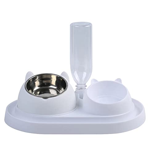 XJDZ Automatischer Wasserspender Für Haustiere Mit Edelstahlschüssel 2 In 1 Cat Double Bowl Dish Bowl Feeder Für Kleine Haustiere Von Katzenwelpen (Color : White) von XJDZ