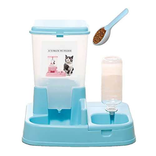 XJDZ Futterautomat Automatischer Wasserspender Mit Löffel rutschfeste Hunde Katzen Futternapf Set Mit 400ml Flasche (Color : Blue) von XJDZ