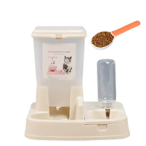 XJDZ Futterautomat Automatischer Wasserspender Mit Löffel rutschfeste Hunde Katzen Futternapf Set Mit 400ml Flasche (Color : White) von XJDZ