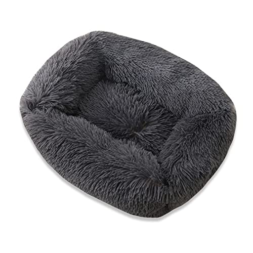XJHKG Weiches Donut Hunde Katzenbett, Wärmendes Plüsch Haustierkissenbett mit Rutschfester Unterseite(Darkgray,XL) von XJHKG