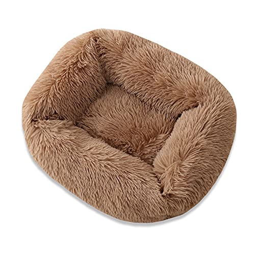 XJHKG Weiches Donut Hunde Katzenbett, Wärmendes Plüsch Haustierkissenbett mit Rutschfester Unterseite(Tan,XL) von XJHKG