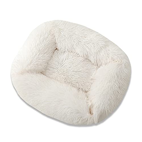 XJHKG Weiches Donut Hunde Katzenbett, Wärmendes Plüsch Haustierkissenbett mit Rutschfester Unterseite(White,XL) von XJHKG