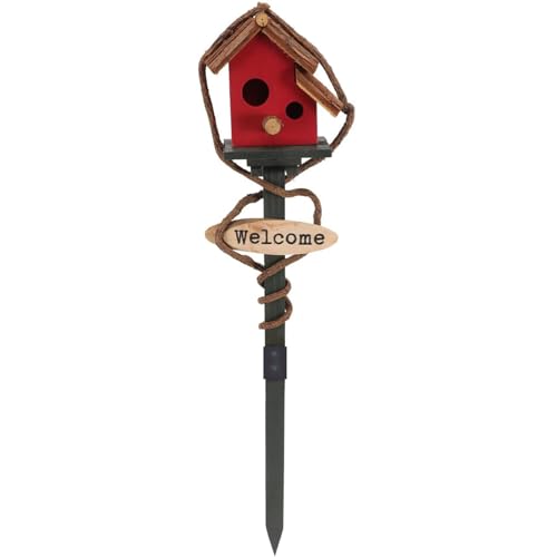 Cottage Bird House -Pfahl für außen mit Stange, destagter Metallvogelhausstand für Outdoor -Garten, dekorative Vogelhaus Gartenpfahl für Rasenhof rot von XJKLBYQ