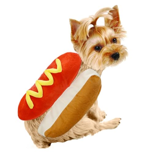 Hot Dog Design Haustierkostüm, lustiger warmer Hoodie für Hunde und Katzen, niedliche Party -Cosplay -Kostüme für Welpen kleine Hunde Haustiere, Weihnachtskleidung und Accessoires mit 2 Plüschspielze von XJKLBYQ