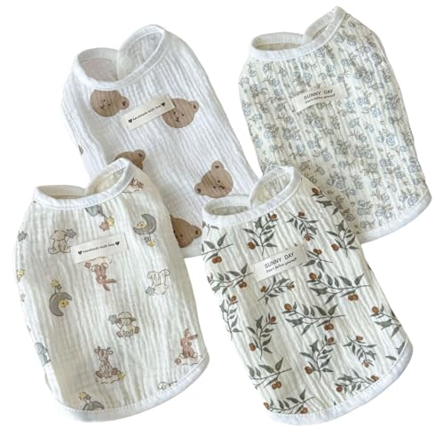 Hundekleidung Sommer, 4pcs niedliche Druckhund-Kleidung, atmungsaktive Baumwolltierkleidung für 2, 5-3, 5 kg Haustiere Hundekleidung Sommer, 4pcs niedliche Druckhund-Kleidung, atmungsaktive Baumwolltierkleidung für 2, 5-3, 5 kg Haustiere von XJKLBYQ