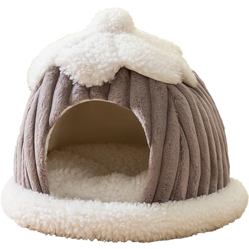 Innenkatzenhaus, Plüschkatz -Betthöhle Schneehaus, Katzenhütte mit abnehmbarem Kissen gemütlich, Katzennest Nicht -Slip -geschlossenes Katzenbett für innerhalb von 3 kg Haustier (grau) von XJKLBYQ