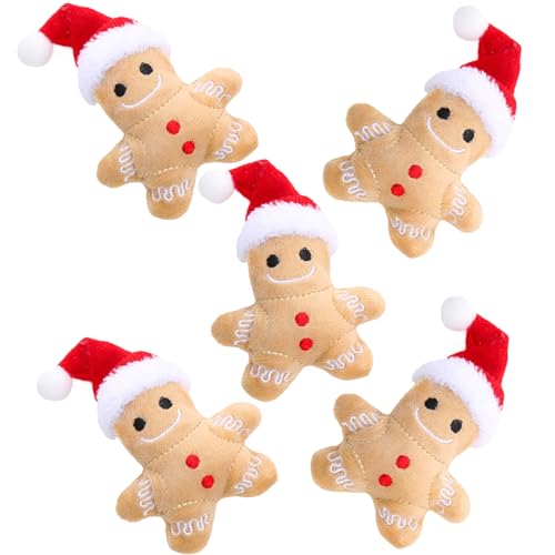 XJKLBYQ Catnip Toy, 5pcs Lebkuchen Mann Plüsch Katze Kauen Spielzeug, Weihnachts -Interaktive -Zahnen Katzenspielzeug süße Baumwolle gefülltes beruhigende Katze von XJKLBYQ