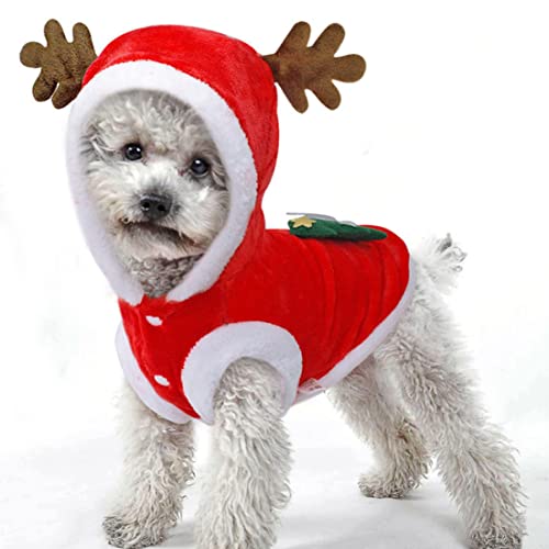 XJKLBYQ Hunde Weihnachtskostüme, Welpe Santa Claus Rentier -Outfit, Haustier kaltes Wetter Pullovermantel, HundehuTie -Jumpsuit Kleidung für kleine mittelgroße Hunde Katzen Party Cosplay (M) von XJKLBYQ