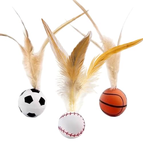XJKLBYQ Katzenballspielzeug mit Federn, 3pcs Katzenspielzeug mit Federn, elastischer Spaß Gummi -Hüftbälle, interaktiver Ball, Haustierspielzeug für Innenräume, Outdoor XJKLBYQ Katzenballspielzeug mit Federn, 3pcs Katzenspielzeug mit Federn, elastischer Spaß Gummi -Hüftbälle, interaktiver Ball, Haustierspielzeug für Innenräume, Outdoor von XJKLBYQ