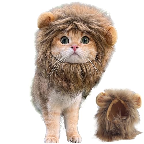 XJKLBYQ Lion Mähne Perücke, lustige Haustierkatze Kostüme für Halloween Weihnachten, pelzige Haustierkleidung Accessoires passt zu Halsgröße unter 11 Zoll von XJKLBYQ