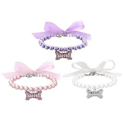 XJKLBYQ Pet Pearl Halskette, 3pcs Diamantkristallhund -Perlenkettenkragen, Verstellbarer Kätzchenkragen mit Strassknochen & & Bogen, Bling Pet für Liebhaber XJKLBYQ Pet Pearl Halskette, 3pcs Diamantkristallhund -Perlenkettenkragen, Verstellbarer Kätzchenkragen mit Strassknochen & & Bogen, Bling Pet für Liebhaber von XJKLBYQ