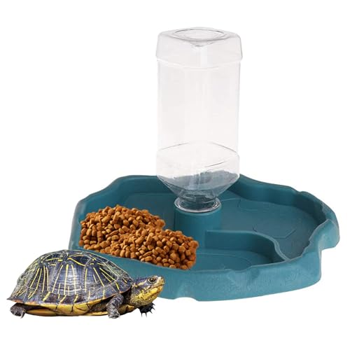 XJKLBYQ Reptilienwasserschale Schildkröte Wasserschale, 2 in 1 Reptilienwasserschale, abnehmbare automatische Schildkröte -Lebensmittelschale -Spender -Turtle -Accessoires für Reptilien Haustier Blau von XJKLBYQ