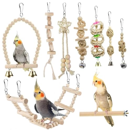XJKLBYQ Vogelpapagei Swing -Spielzeug, 9pcs kauen stehend hängende Barsch Hängematte Klettern Leiter Vogelkäfigspielzeug, hängende Vogelkäfig -Accessoires für Wellenloser, Sittich, Conure von XJKLBYQ