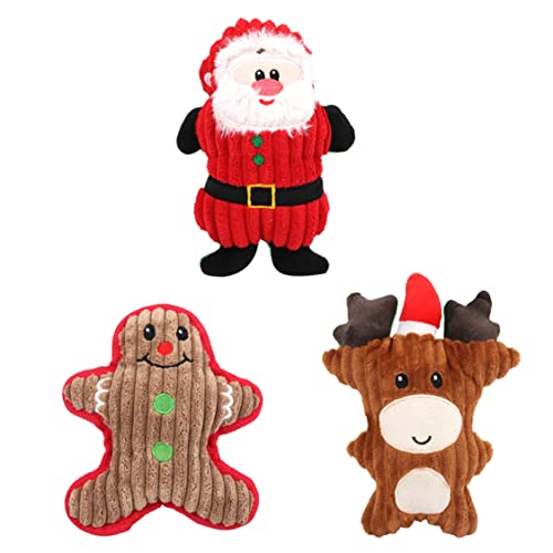 XJKLBYQ Weihnachtshund quietschende Spielsachen, 3PCS gefülltes Kauspielzeug, Weihnachtspuppen Interaktives Spielzeug, Ginger Man Rentier Santa Claus Plüschspielzeug für kleine mittelgroße Hunde (B) von XJKLBYQ