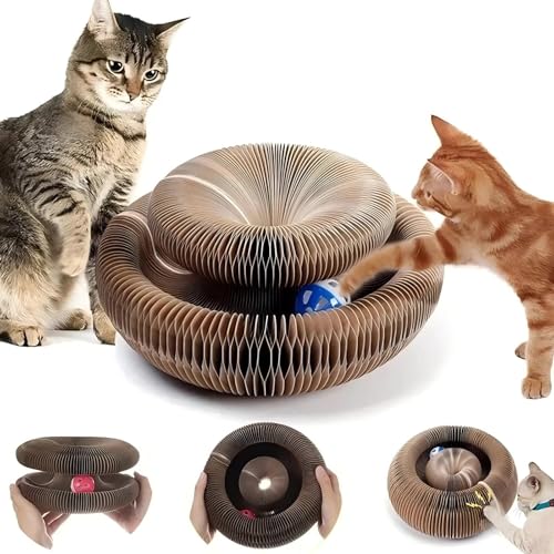 Magic Cat Scratch Organ Board Katzenspielzeug mit Ball Katze Klettergerüst Kätzchen Rund Wellpappe Katze Kratzspielzeug von XJPXFQ