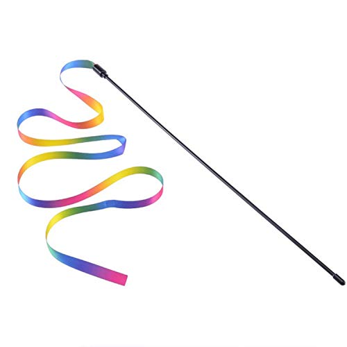 XJPXFQ 1 Stück Lustiger Katzenstab Katzenspielzeug Regenbogenband Zauberstab String Rod Teaser Zauberstab Haustierspielzeug for Katzen Interaktiver Stab Katzenbedarf(L Pole 51cm) von XJPXFQ