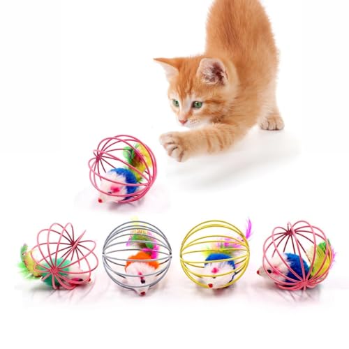 XJPXFQ 1 stück Katzenspielzeug-Stick Federstab mit Glocke Mauskäfig Spielzeug Künstliche Bunte Katze Teaser Spielzeug Heimtierbedarf Zufällige Farbe(Suction Cup Ball) von XJPXFQ