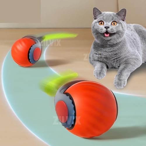 XJPXFQ Interaktives Katzenball-Spielzeug, automatischer rollender Ball, Kunstschwanz, wiederaufladbar, intelligentes elektrisches Haustierspielzeug, Hunde- und Katzen-Teaser-Training(Orange AAA) von XJPXFQ