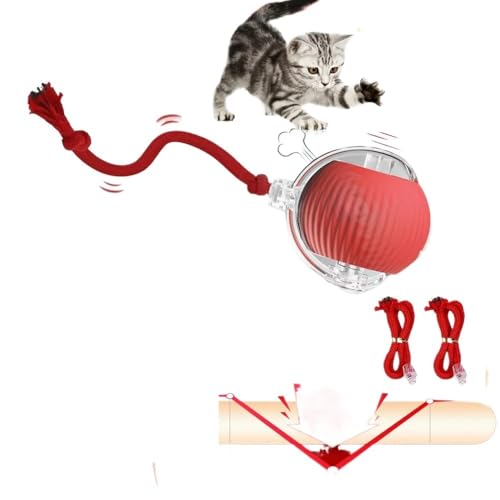XJPXFQ Interaktives Katzenballspielzeug, 3 Modi, automatischer Rollball, Kunstschwanz, wiederaufladbar, intelligentes elektrisches Katzenspielzeug, imitiert eine Maus(Red Tail Ball kit1) von XJPXFQ