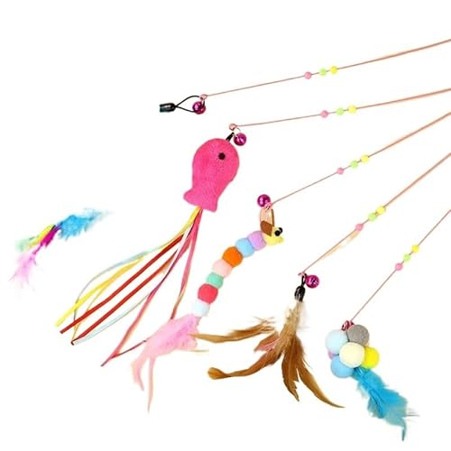 XJPXFQ Interaktives Katzenspielzeug, lustiger Feder-Teaser-Stick mit Glocke, Haustierhalsband, Kätzchen, Spieltrainingsspielzeug for Katzenbedarf(5) von XJPXFQ