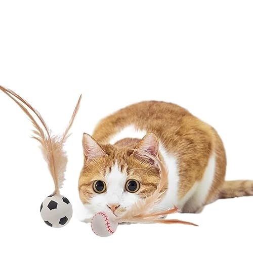 XJPXFQ Katzen-Kauspielzeug aus Gummi mit Fußball und Federn, interaktives Ballspielzeug for Katzen, Kätzchen, das seinen natürlichen Instinkten nachjagt, Spielzeugbälle, Haustierspielzeug(A3) von XJPXFQ