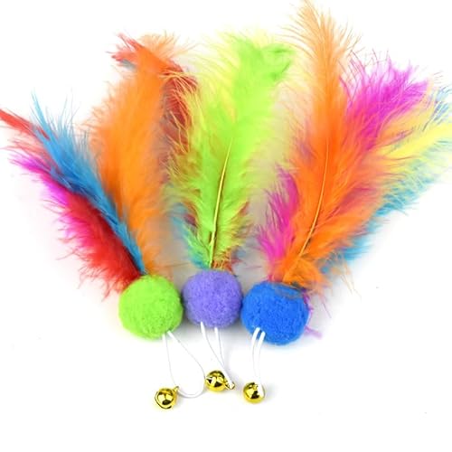 XJPXFQ Katzen-Regenbogenball, gestreifter Katzen-Ersatzkopf, Federzubehör, Glocke, Kätzchen, Fangen, Spielen, interaktives Haustierzubehör(01) von XJPXFQ