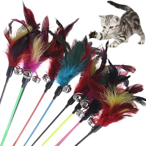 XJPXFQ Katzenspielzeug, Federstab-Spielzeug for Katzen und Kätzchen, interaktives Haustier mit Glöckchen, Haustierspielzeug, Katzenbedarf, Spiel, Haustierprodukte(Random Color 5PCS) von XJPXFQ