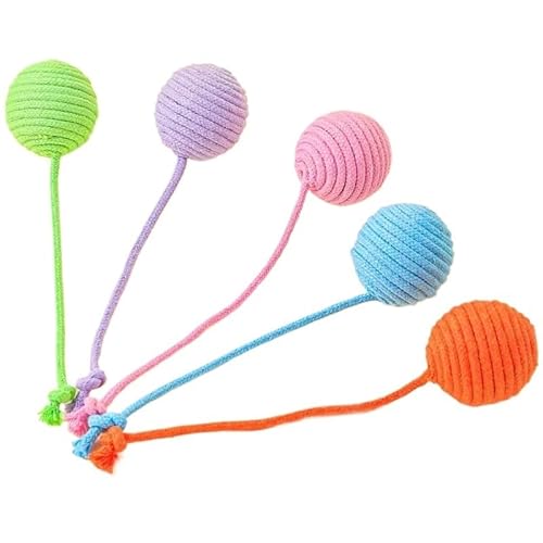 XJPXFQ Katzenspielzeugball, Katzenspielzeug, interaktives, bissfestes Spielzeug mit Knotenseilen, Hundezahnreinigung, buntes Ballspielzeug for Katzen, Schleifen von XJPXFQ