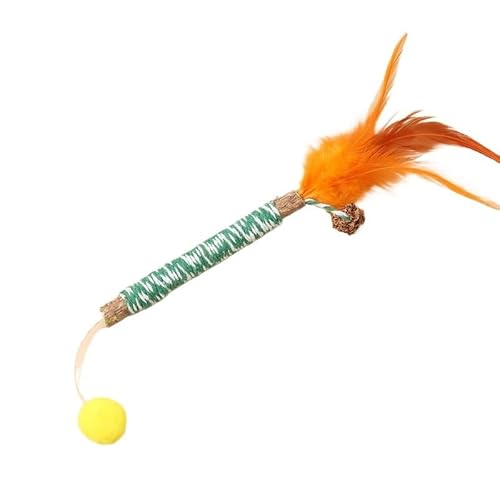 XJPXFQ Natürliches Haustier Katze Holz Polygonum Stick Katze Kätzchen Zahnreinigung Sisal Plüsch Ball Feder Kauen Lustiges Haustier Zubehör Spielzeug(Orange Feather) von XJPXFQ