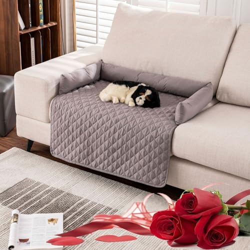 XJQ Pelzbarn Heatreliefim Cooling Dog Bed, Pelzbarn KüHlendes Sofabett, Wasserdichter Couchbezug, Waschbar, rutschfeste Unterseite, Hundecouchbett füR Sofa, Boden, Auto (Hellgrau,90 * 90) von XJQ