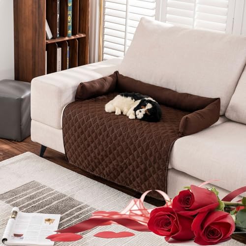 XJQ Pelzbarn Heatreliefim Cooling Dog Bed, Pelzbarn KüHlendes Sofabett, Wasserdichter Couchbezug, Waschbar, rutschfeste Unterseite, Hundecouchbett füR Sofa, Boden, Auto (Kaffee,90 * 135) von XJQ