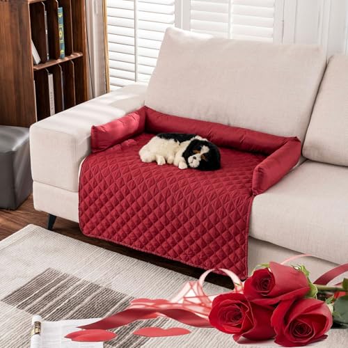 XJQ Pelzbarn Heatreliefim Cooling Dog Bed, Pelzbarn KüHlendes Sofabett, Wasserdichter Couchbezug, Waschbar, rutschfeste Unterseite, Hundecouchbett füR Sofa, Boden, Auto (Rot,90 * 90) von XJQ