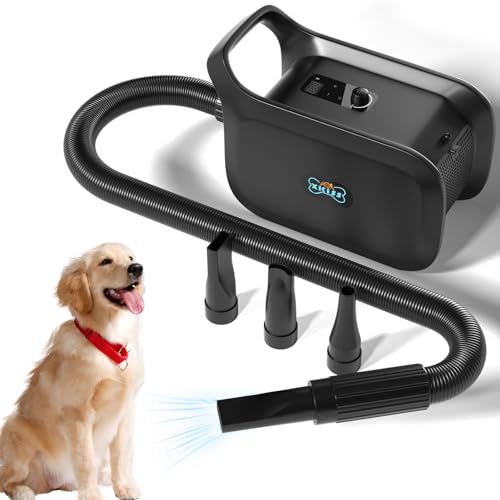 XKISS Hundefön Hundetrockner 4.5 PS / 3200 W Blower hundefön,Low Noise Tierhaartrockner mit Einstellbarer Geschwindigkeit Hundepflege-Trockner-Gebläse。(schwarz) von XKISS