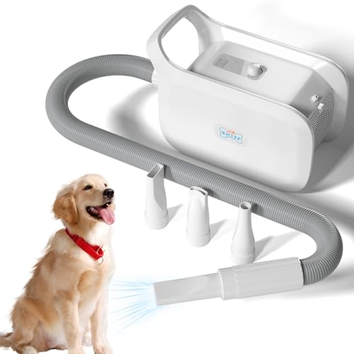 XKISS Hundefön Hundetrockner 4.5 PS / 3200 W Blower hundefön,Low Noise Tierhaartrockner mit Einstellbarer Geschwindigkeit Hundepflege-Trockner-Gebläse。(weiß) von XKISS