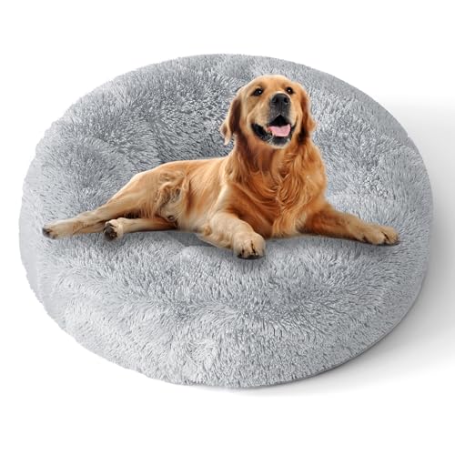 XKISS hundebett flauschig [mit waschbarem Bezug] original-[L，80cm，‎Hellgrau] Hundebett Fluffy,Flauschiges Hundebett für große,mittelgroße & kleine Hunden, hundebett waschbar,hundekörbchen von XKISS