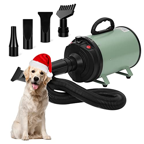 XKISS hundefön 3200W Pet Dryer Hundetrockner Blower mit Einstellbarer Windgeschwindigkeit und Temperaturen, 4 Düsen (Grün) von XKISS