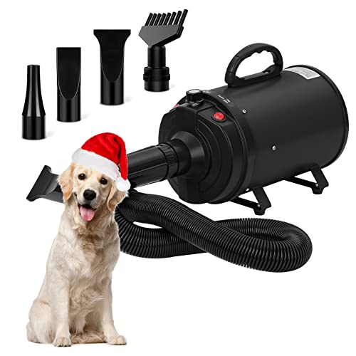 XKISS hundefön 3200W Pet Dryer Hundetrockner Blower mit Einstellbarer Windgeschwindigkeit und Temperaturen, 4 Düsen (Schwarz) von XKISS
