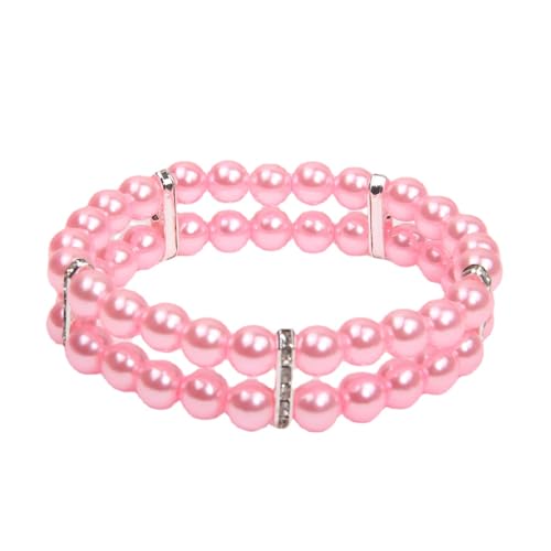 XKSRWE 2-reihige Perlen-Halskette für Hunde, glitzerndes Zubehör, Charm, Haustier, Welpen, Chihuahua, Yorkie, handgefertigt, verstellbar, Rosa, Größe M von XKSRWE