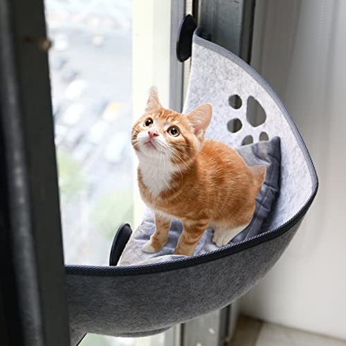 Fensterliege für Katzen,Katzen Hängematte Fenster mit Matten und Saugnapf für 360° Sonnenbad,Katzen Fensterbrettauflage für Katzen bis 20 kg (Grau) von XLSBZ