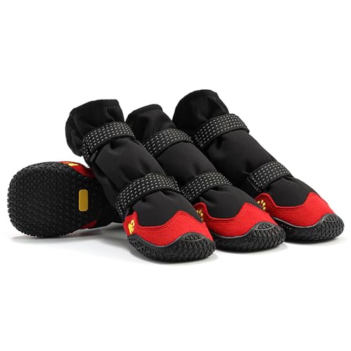 XLYBSST Hundeschuhe, wasserdichte rutschfeste Haustierstiefel mit reflektierenden Riemen für mittelgroße bis große Hunde, warmer Pfotenschutz für Schnee, Gehen und Laufen (Schwarz, #4) von XLYBSST