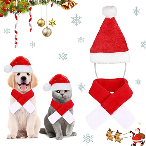 Katzen weihnachtskostüm, katzenkostüm, Haustier Weihnachtsmütze, 2 Stück Weihnachten Hundekostüm Katzenkostüm, Weihnachtsmann-Mütze, Schal von XLZJYIJ
