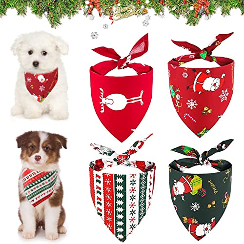 Haustier Dreieck Lätzchen Schal, 4 Stücke Weihnachten Haustier Bandanas, Weihnachtshund Bandanas, für Kleine und Mittlere Hunde, Geburtstagsgeschenk für Hunde von XLZJYIJ