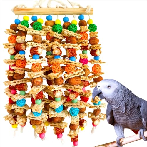 XLpeixin Großes Vogelspielzeug für Papageien, mehrfarbig, natürliches Aras, Kauspielzeug für Kakatoos, afrikanische Graue und große, mittelgroße Vögel von XLpeixin