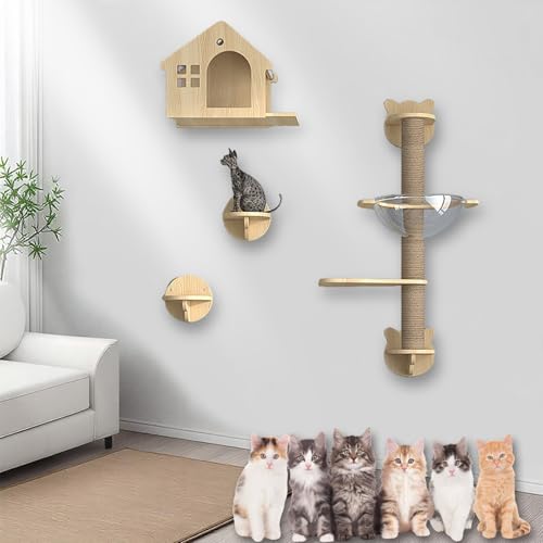 XMLYSMYS Katzentreppe Wand, Katzen Kletterwand Aus Holz Katzenmöbel Innen Wandpark, Platzsparend, für Katzenliebhaber, Zum Klettern, Schlafen, Spielen(3PCS) von XMLYSMYS
