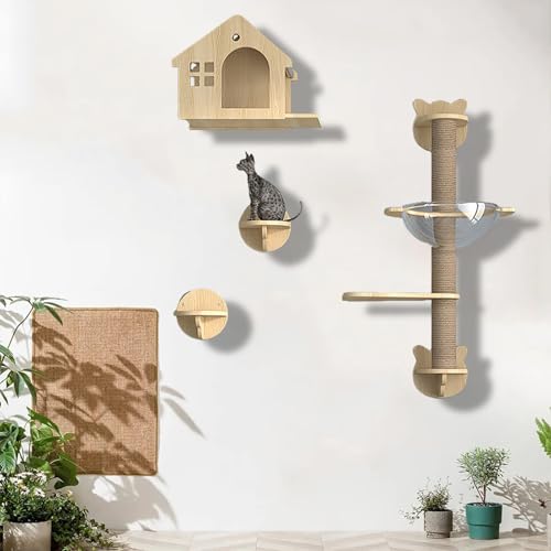XMLYSMYS Katzenwandmöbel-Set mit Sprungbrettern, Holz-kletterwand Katzen, Schlafen, Katzenbaum, Spielen, Tragkraft 10kg(3PCS) von XMLYSMYS