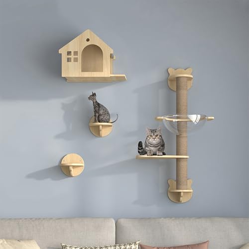 XMLYSMYS Kletterwand Katzen Aus Holz, Katzenleiter mit Juteseil, Rustikales Dekoration-Geschenk für Katzenliebhaber Zum Klettern, Schlafen, Spielen(3PCS) von XMLYSMYS